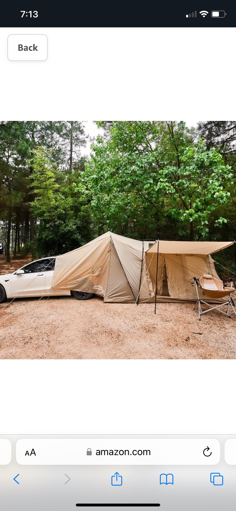 ACtent for Tesla Model 3&Y, Pop-Up SUV Tent w. Awning for Car Camping, Connects to Tesla Tailgate for Air-Conditioning, Sleeps 6 Adults, 10'x8.2' - De