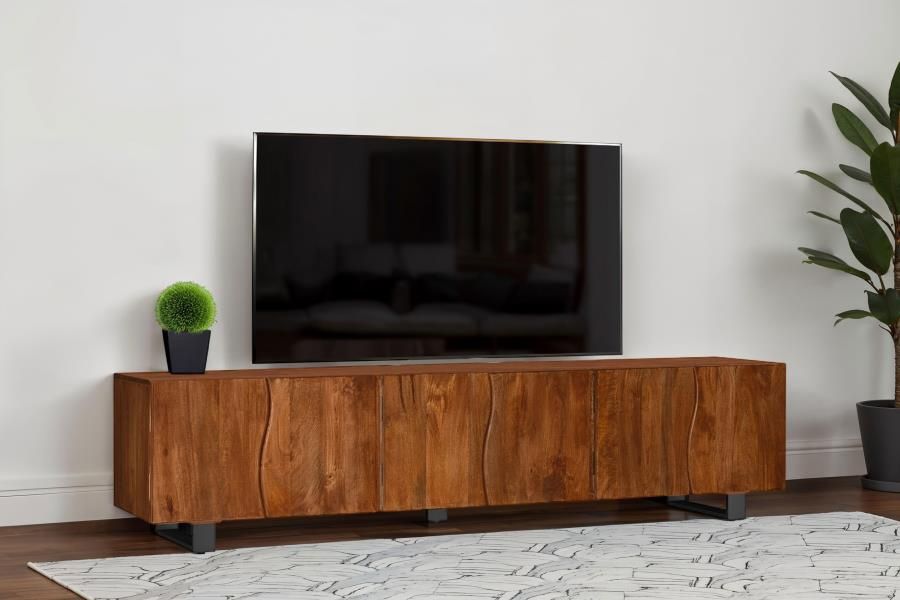 **Solid Mango Wood 86-Inch TV Stand With Six Door Design** Lowest Prices!
