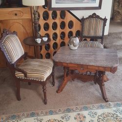 Interior design curated lot antique eastlake chairs w/ 60s velvet marble table onyx turkish runner