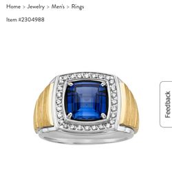 Fred Meyer Jeweler Checkered Cut Blue Sapphire With Diamonds 10 Karat Yellow Gold And Sterling Silver