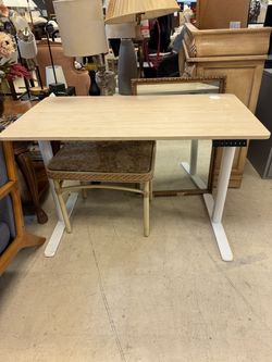 Electric Standing Desk with Light Wood Top