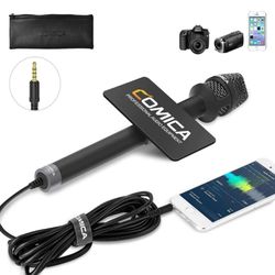 Comica HRM-S Handheld Wired Microphone, 3.5mm TRRS Cardioid Condenser Interview Microphone with 11.48FT Cable for Android, Laptops, DSLR Cameras