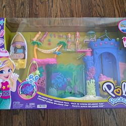 Polly Pocket Splashin’ Fun Mermaid Pack, Water Tank, Submarine, Boat, Two 3-inch Dolls, 4 & up