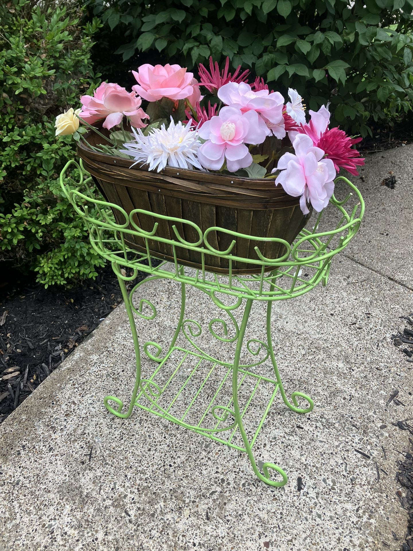 Vintage Metal Plant Stand - $20 (basket w/faux florals - $5)