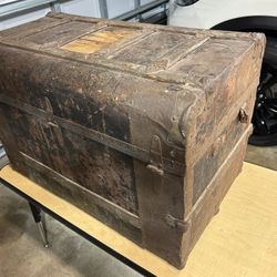 Antique wood and metal trunk