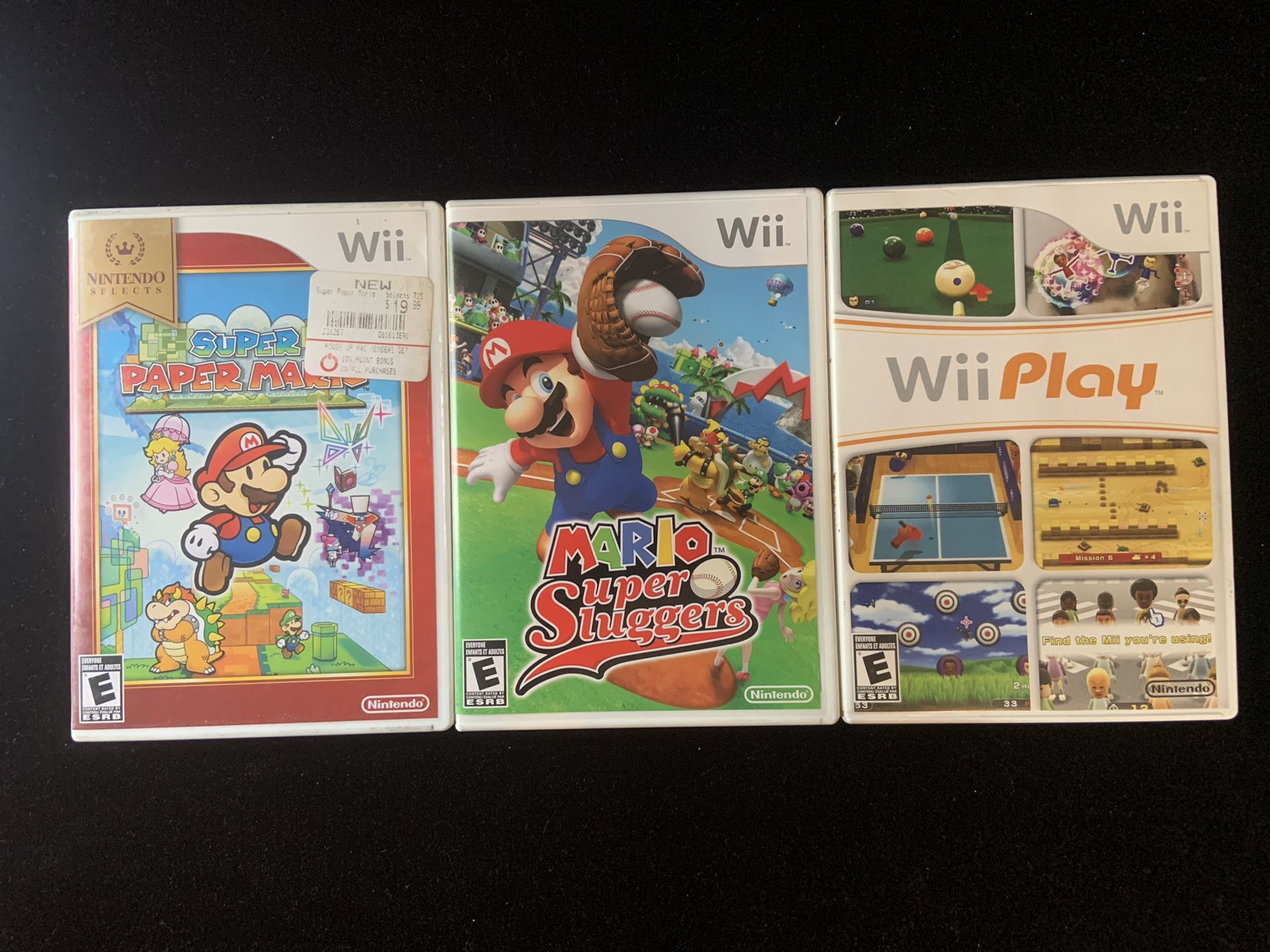 Nintendo Wii Video Game Lot of 3(SUPER PAPER MARIO MARIO SUPER SLUGGER WII PLAY)