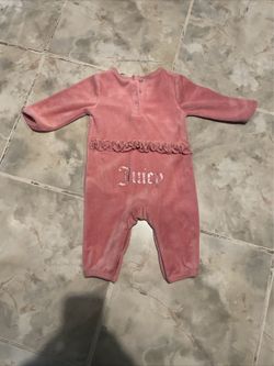 Juicy Couture Velour Baby One-Piece Ruffle Outfit Pink 3/6 Months