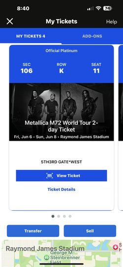 Metallica Tampa Show both Nights Premium Seats! 🔥🎸