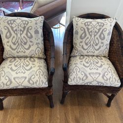 Palecek Rattan Chairs Pair 2 Custom Cushions