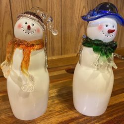 🎄Decorative Glass Snowman Figurine Set for your holiday or winter seasonal display!