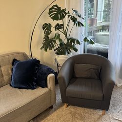 Two IKEA TULLSTA Armchairs + 2 matching Footstools, Navy Blue-Gray, Fabric – Great Condition