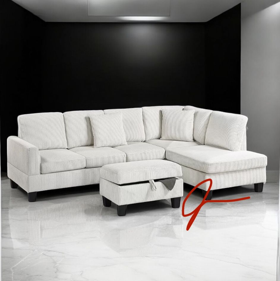 New! Super Comfy! Luxurious Soft Touch Sofa Sectional! FREE STORAGE OTTOMAN! 