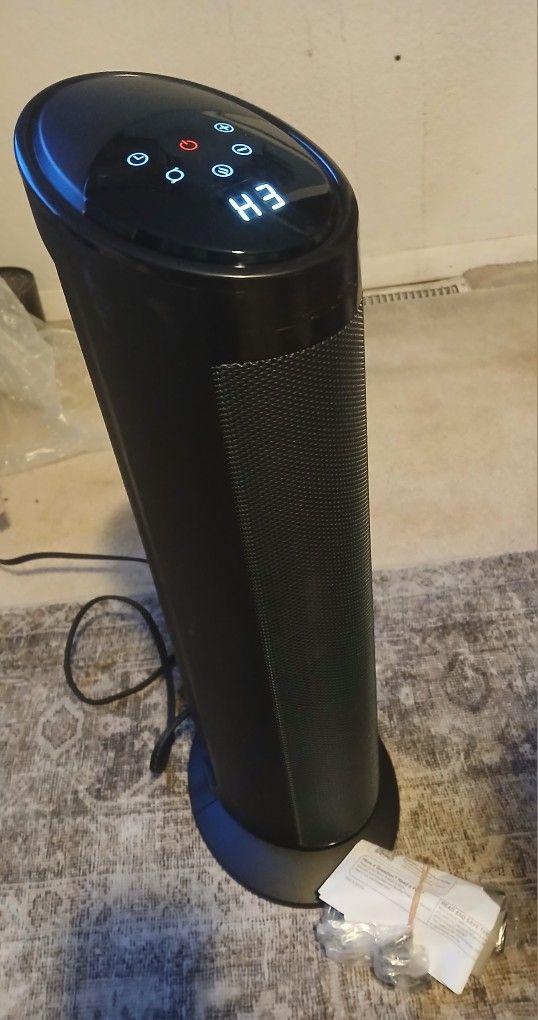 New Lasko 22" Oscillating 3-Speed Remote Controlled Ceramic Tower Space Heater, Black,