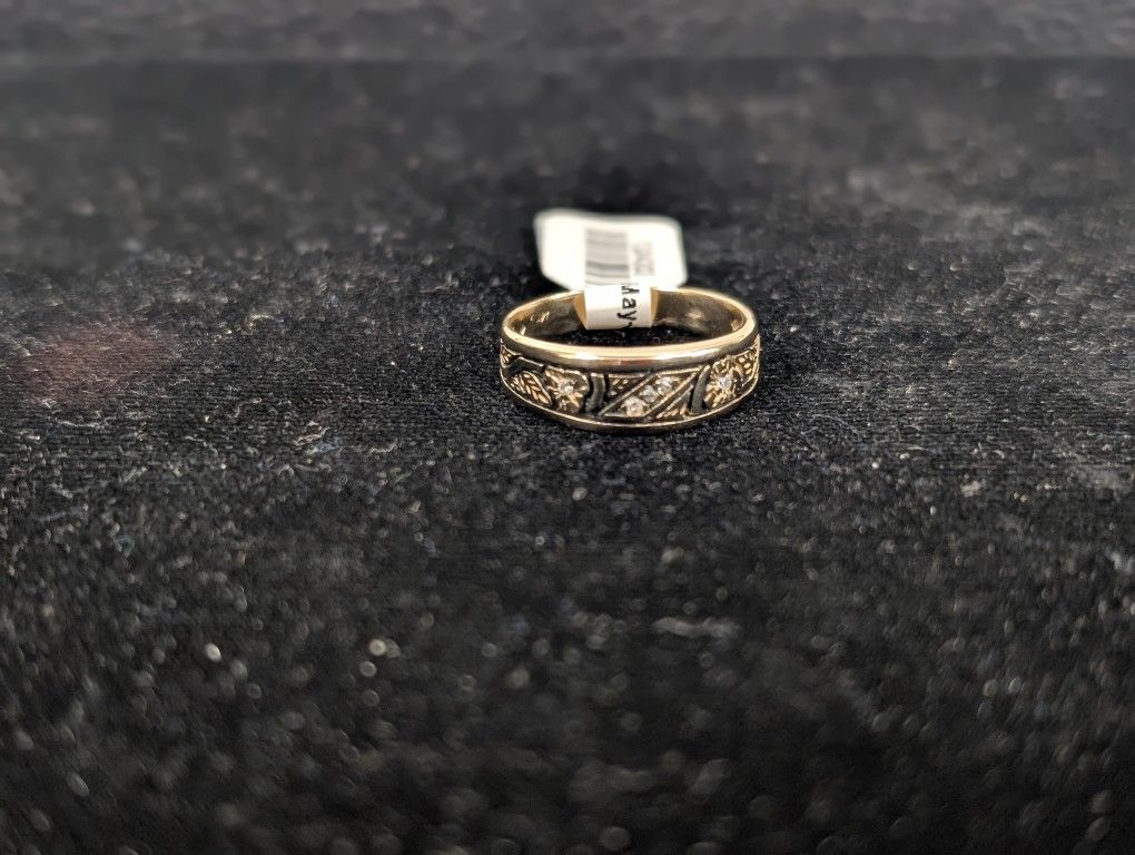 14kt Yellow Gold & Diamond Floral Band Ring Solid