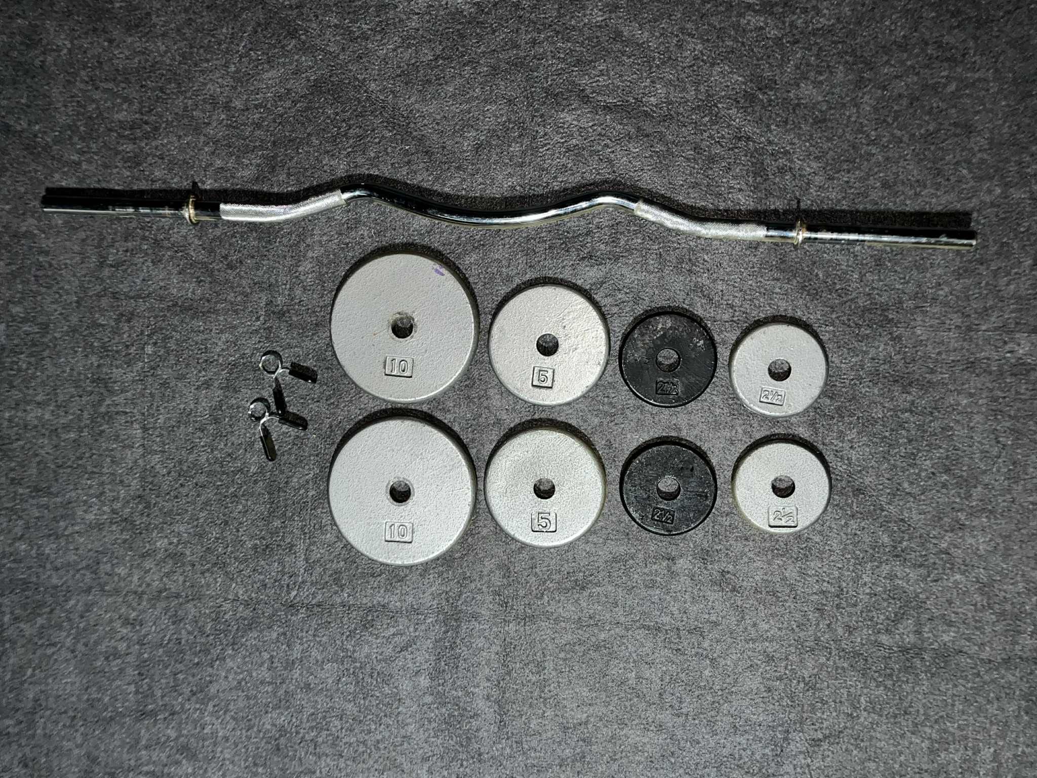 Hollow (1”Standard) Curl Bar w/ Spring Collars & 40Lbs Total Metal Weights