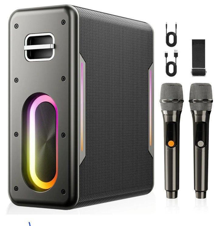 Karaoke Machine with 2 Wireless Microphones Portable Bluetooth Karaoke Machine for Adults Kids DSP Chip Karaoke Speaker with LED Lights Supports TWS T