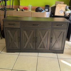 Homfa Buffet Cabinet with 3 Drawers and 4 Doors, 55.1" Wide Kitchen Sideboard with Adjustable Shelves, Farmhouse Style Coffee Bar Cabinet for Dining R