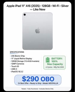 Apple iPad 11" A16 2025 128GB Wi-Fi Silver
