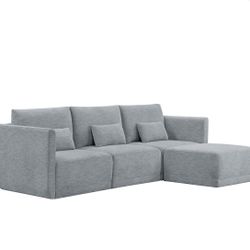 Beautiful Drew Modular Sectional Sofa with Ottoman by Drew Barrymore, Gray Fabric Sillones  