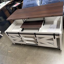 Lift Top Farmhouse Coffee Table – White 4-in-1 Design