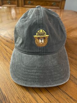 Grey Baseball Hat Cap with Embroidered Smokey the Bear Logo - Adjustable Strap - Normal Wear & Tear
