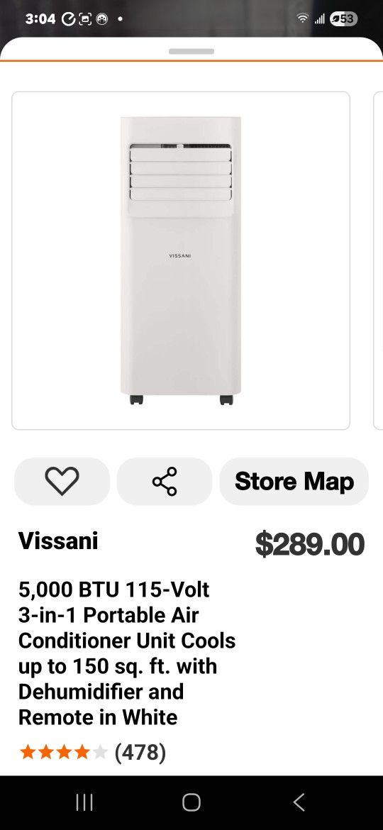 Vissani Portable Air Conditioner 5000btu