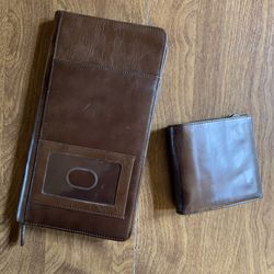 Kate Laundry Vintage Brown Leather Zip Around Travel Passport Organizer Wallet