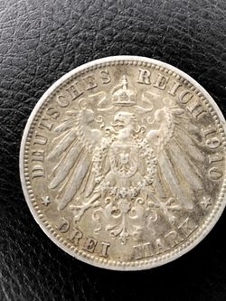Key Date Silver 1910 D 3 mark coin