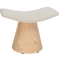 Vanity Stool,17" Modern Ottoman Foot Rest with Upholstered,Makeup Vanity Chair for Bedroom and Living Room,Performance Fabric in Beige with Natural Oa