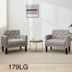 Accent Chairs Set of 2 Comfy Living Room Chair Tufted Mid Century Modern Accent Chair, Cozy Upholstered Reading Arm Chair for Office, Bedroom (Light G