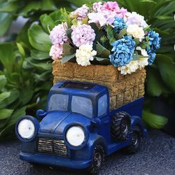 Home Decor Gnobogi Solar Pickup Truck Flower Pot With Car Light,Retro Style Vintage Metal Truck Planter, Plant Pots Cute Succulent Pots,Planter Truck 