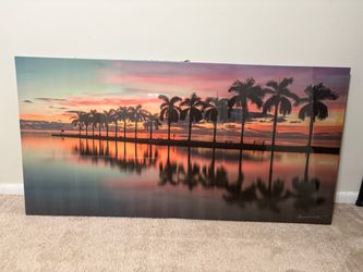 Large Palm Tree Sunset Canvas Wall Art