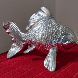 Decorative Silver Resin GoldFish Figurine,9 in Large x 7 in H