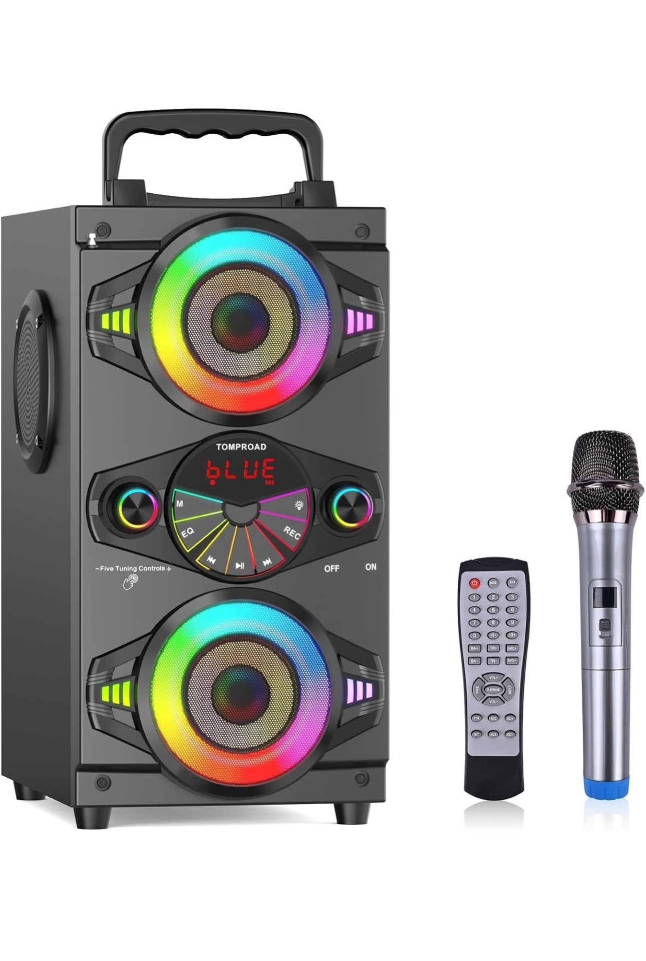 Bluetooth Speakers, 60W Portable Wireless Loud Outdoor Home Party Bluetooth Speaker with Subwoofer, FM Radio, LED Colorful Lights, Microphone, Remote 