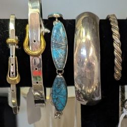 Navajo Designer Modernist Sterling Mosaic Turquoise Link Bracelet