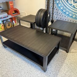 Modern Industrial Black Coffee Table & End Tables Set