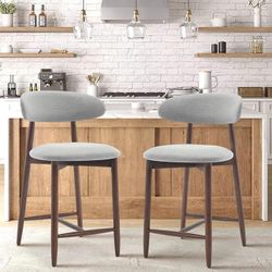 Counter Height Bar Stools Set of 2, Kitchen Island Stools with Back, Modern Counter Stools Island Bar Chairs with Wood Legs for Kitchen Island Dining 