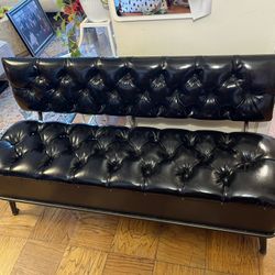 Faux Tufted Leather Black Bench W/ Storage