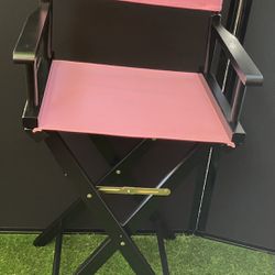 New Pink Director Director’s Chair Sturdy Wood Brass Hardware