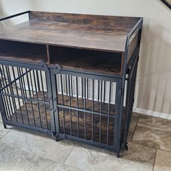 🐶 Large Rustic Dog Crate Furniture w/ Storage