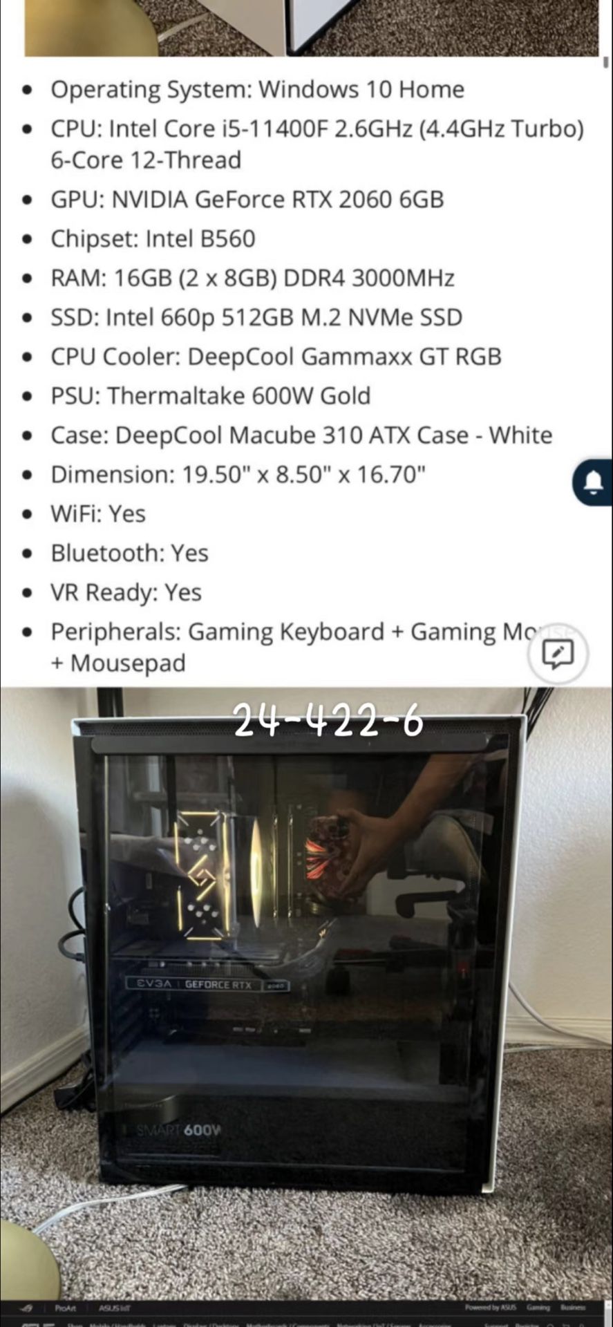 Great Gaming PC With GTX 2060 And 144hz Gaming Monitor For Sale