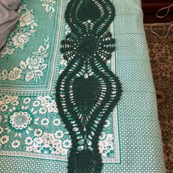 Adorable handmade crochet green table / dresser runner
