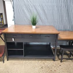 Large Two-Tone Extendable Kitchen Island with 3 Drawers(New)