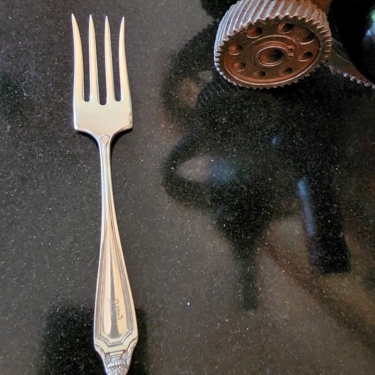 Silver Rockford S P Co 5 Serving Fork With Engraved Initials