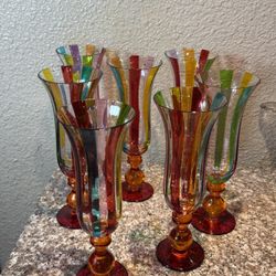 PIER ONE TALL FIESTA STRIPPED GLASSES SET OF 7