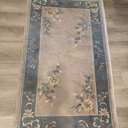 Vintage 100% Wool Chinese Art Deco Rug (3x5) - Thick Plush Pile