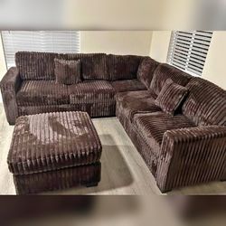 4 Pieces Coffee Color Sectional Sofa Set With Cock0tail ottomanl