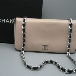 Chanel Light Pink Caviar Leather Bag Wallet