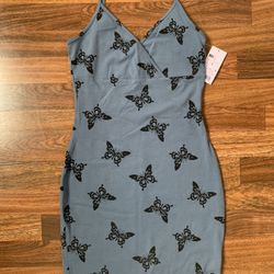 Wild Fable Blue/Deep Periwinkle and Black Butterfly Bodycon Dress Size Small NWT