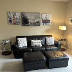 Beautiful NATUZZI Italian Leather Couch And Two Maching Ottomans